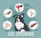 Pet grooming poster. Advertising banner with cute long haired dog, hygiene and hairdressing accessories, animal care