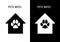 Pet hotel icon. Black house with dog footprint. Logo for pet hotel. Vector