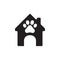 Pet house icon, Line sign of white footprint paw , dog or cat in home symbol for websites and prints isolated on white background