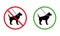 Pet on Leash Walk Zone Forbidden Pictogram. Ban Walking Dog Black Silhouette Icon. Allow Walk Animal Red Symbol