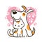 Pet logo with dog and cat hugging in a heart with paws shape. vector illustration