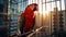 Pet macaw in a modern apartment