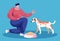 Pet Owner Feeding Dog, Man with Canine Food Vector