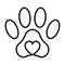 Pet paw print cat dog man friend, vector pet paw print with heart, sign symbol love for animals, veterinary clinic logo