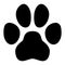 Pet paw symbol. Simple black dog or cat footprint shape.