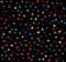 Pet paws colorful on black seamless pattern background.