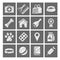 Pet products, icons, vector, shading pencil, grey, white.