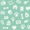 Pet products, seamless pattern, shading pencil, blue-green, vector.