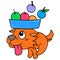 The pet puppy runs with fruits, doodle icon image kawaii