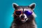 pet raccoon party club glasses background young animal fun portrait music. Generative AI.