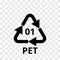 PET recycling code arrow icon for plastic polyester fiber, soft drink bottles. Vector recycle symbol logo transparent background