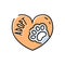 Pet shelter line icons, animal paw in heart shape, vector illustration