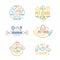 Pet Shop Badges or Labels Color Line Art Set. Vector