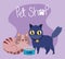 Pet shop, black and striped cats with fish can food animal domestic cartoon