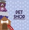 pet shop collar food bowl cage and house poster