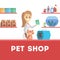 Pet shop counter interior with a worker