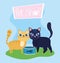 Pet shop, cute cats with fish can food animals domestic cartoon