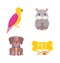 Pet shop, cute dog hamster bird bone icons cartoon white background