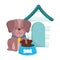 Pet shop, cute dog sitting with collar food and house animal domestic cartoon