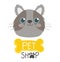 Pet shop, cute gray face cat and bone emblem cartoon