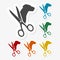 Pet shop design, animal icon, dog and scissors, sticker set