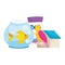 Pet shop, fish bird house and package food animal domestic cartoon