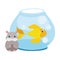 Pet shop, hamster and fish in glass bowl animal domestic cartoon