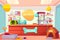 Pet shop interior, domestic animal store with desk