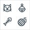 pet shop line icons. linear set. quality vector line set such as yarn ball, fishbone, jingle bell