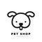 Pet shop logo. Black thick outline. Happy dog. Vector illustration, flat design