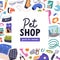 Pet shop, promotion card design. Animals accessories, goods store, advertising background. Canine and feline supplies