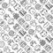 Pet shop seamless pattern with thin line icons: cat, dog, collar, kennel, grooming, food, toys. Modern vector illustration