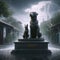 Pet statue monument in pouring rain