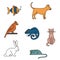 Pet store dogs, cats, birds, rabbit, parrot, fish, mouse, chameleon