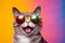 pet sunglasses fashion neon animal colourful funny cat portrait cute. Generative AI.