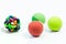 Pet supplies about ball toys for pet on white.