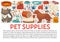 Pet supplies banner template with dog and cat care accessories