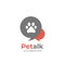 Pet talk logo, pet forum club discussion chat logo with dog cat paw inside bubble speak illustration