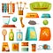 Pet toys, food nutrition, care accessories icons
