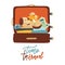 Pet travel. A cute dog, cat and hamster sitting in an open suitcase with vacation accessories. Flat vector illustration for travel