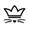 Pet with whisker in crown logo. Royal cat black sign on white background. Cute kitty happy in luxury style. Line drawing