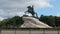 Peter The Great sculpture Horseman and people - Side view, close up