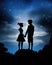 Peter Pan and Wendy standing with their backs to each other silhouettes of hearts breaking between them Psychology