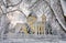 Peter and Paul Cathedral in winter. Gomel park in winter. Snowfall in the park. Gomel. Belarus