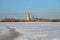 Peter and Paul fortress and footpath on the ice of the Neva rive