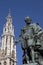 Peter Paul Rubens statue & cathedral steeple, Antwerpen