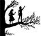 Peter and Wendy silhouette, boy and gil on the big tree, tree of childhood, childhood memory,