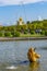 Peterhof, the figure of a Dolphin in the fountain