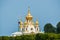 Peterhof Palace St Petersburg, Russia. Golden domes of museum Special Storeroom in Lower Park. The Peterhof Palace