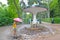 PETERHOF, RUSSIA. The girl about the Umbrella fountain cracker in Nizhny park